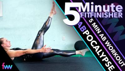 Kindal doing slow, large flutter kicks to polish off this workout and complete one of the ultimate ab burner workouts.